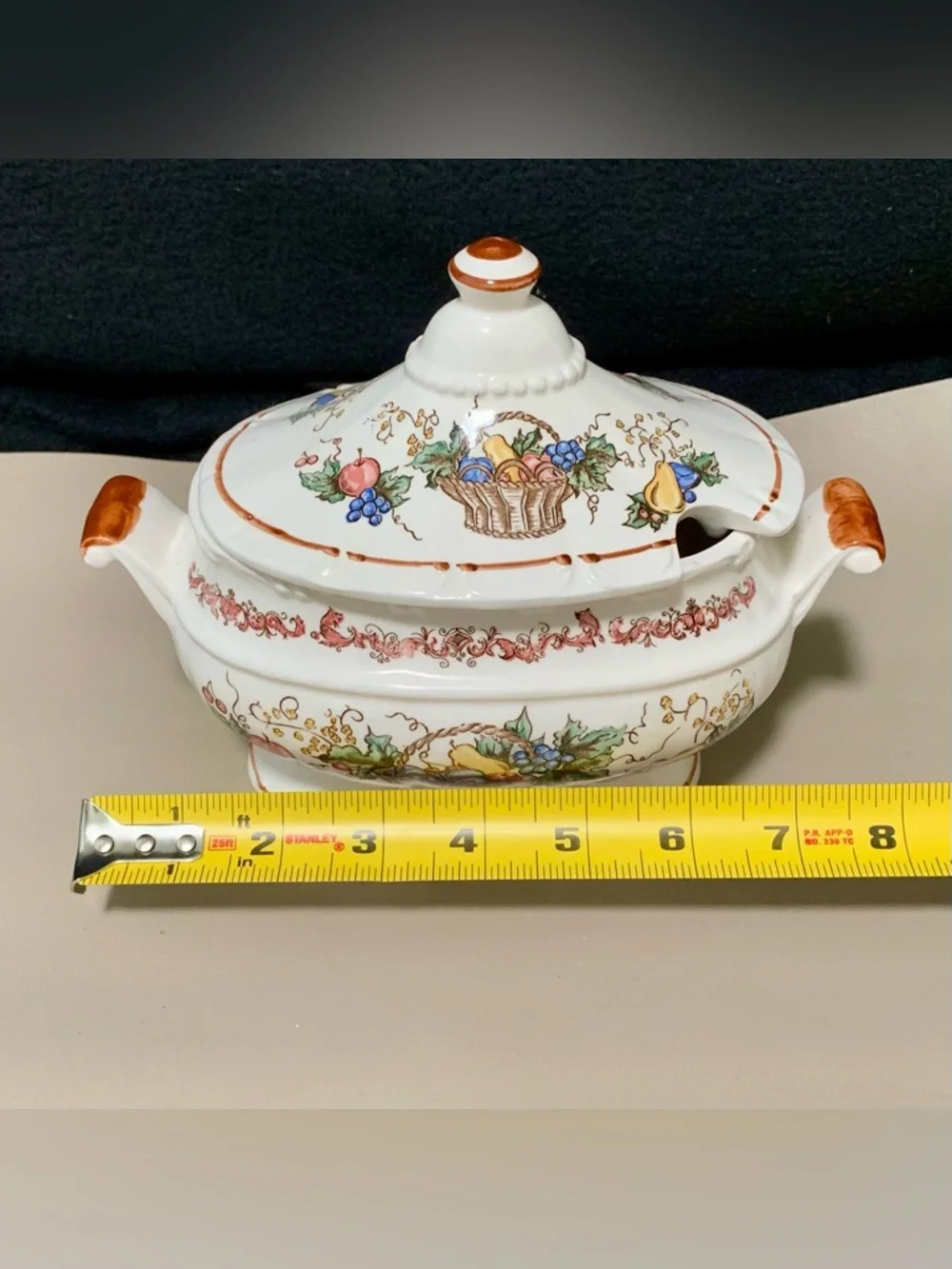 🔍 Vintage Japan Harvest Fruit Basket Ceramic Soup Tureen w/ Lid